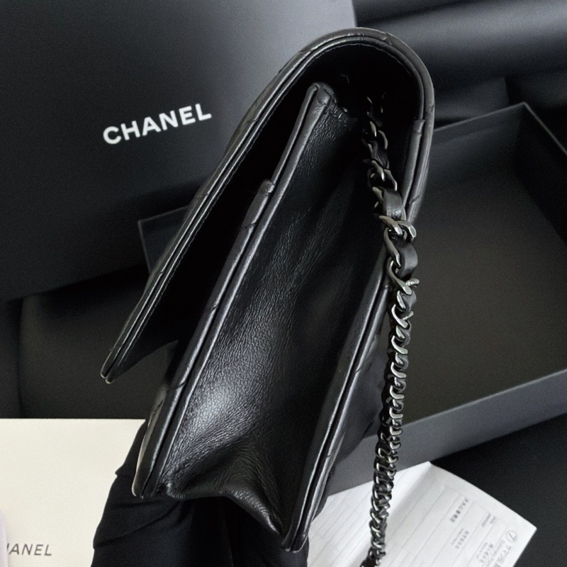 【全新品】香奈兒 Chanel so black全黑褶皺牛皮2.55 woc鏈條包 鐳射24開-5