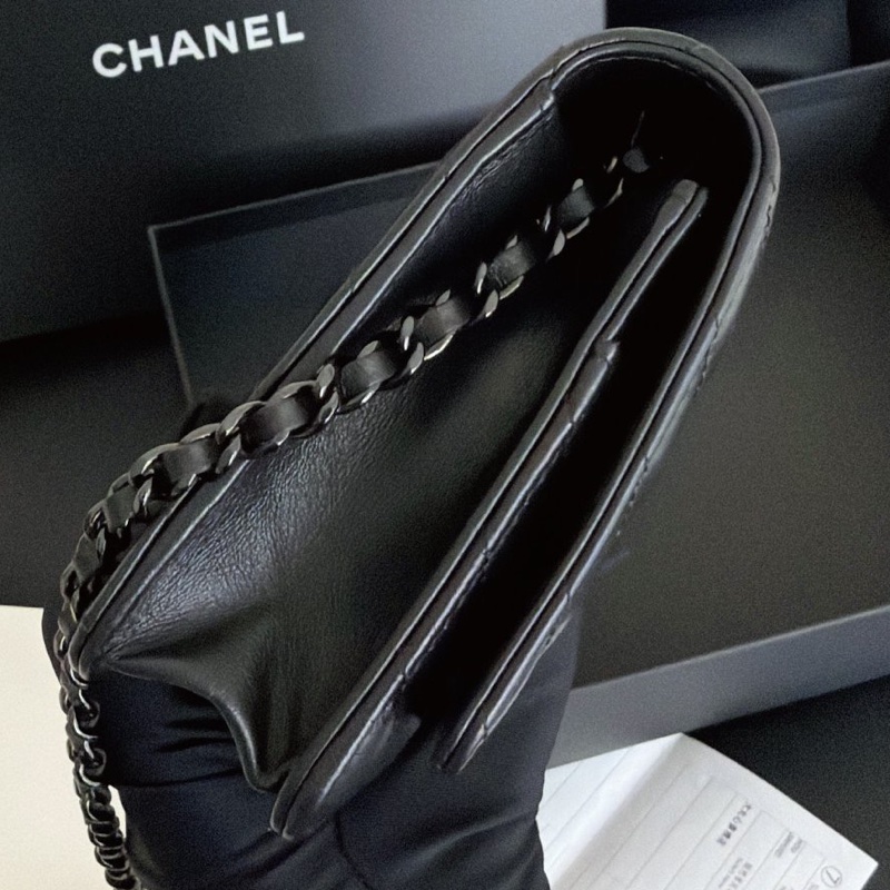 【全新品】香奈兒 Chanel so black全黑褶皺牛皮2.55 woc鏈條包 鐳射24開-6