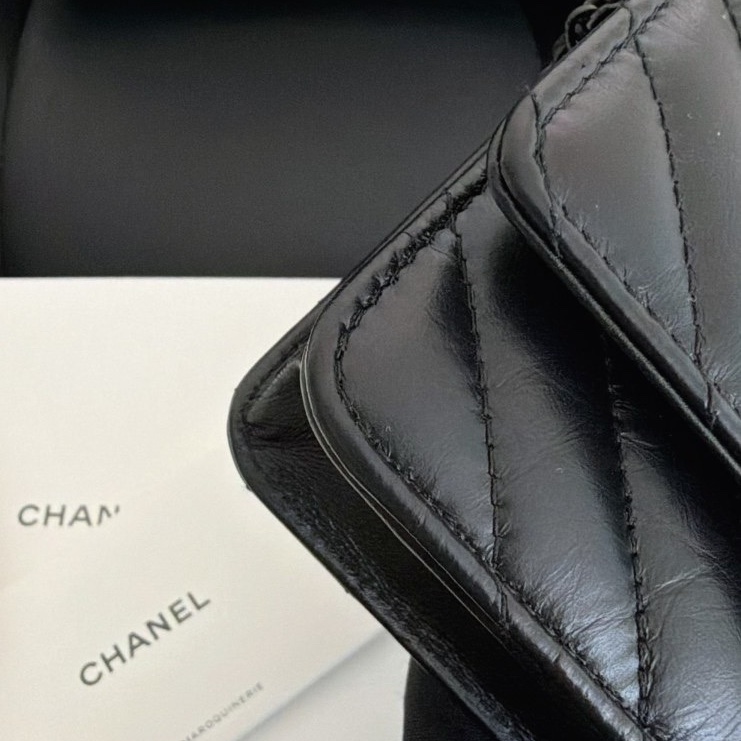 【全新品】香奈兒 Chanel so black全黑褶皺牛皮2.55 woc鏈條包 鐳射24開-13
