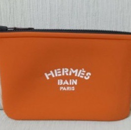 HERMES愛馬仕BAIN 化妝包 收納包 附原裝盒裝 橘色經典款手拿包-4