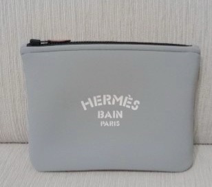 HERMES愛馬仕BAIN 化妝包 收納包 附原裝盒裝 灰色限定款手拿包-1