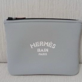 HERMES愛馬仕BAIN 化妝包 收納包 附原裝盒裝 灰色限定款手拿包-4