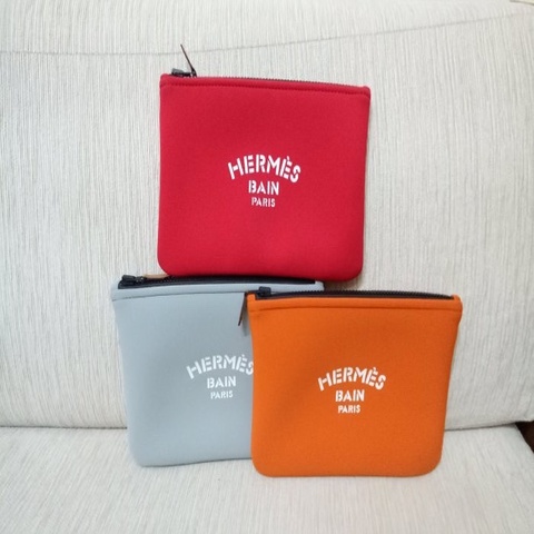 HERMES愛馬仕BAIN 化妝包 收納包 附原裝盒裝黃色稀有款手拿包