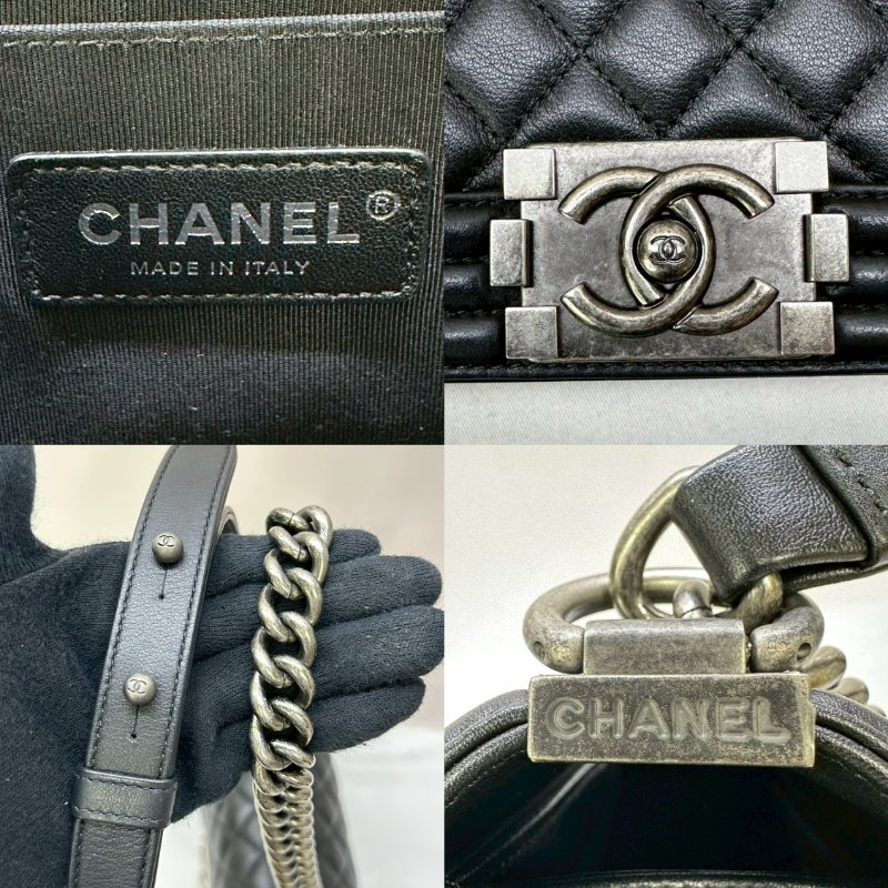 CHANEL BOY 25小牛皮黑銀口蓋包-5