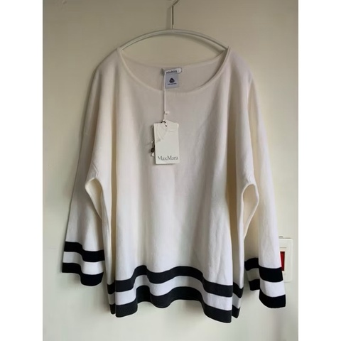 MaxMara 奶油白下擺條紋純羊毛上衣