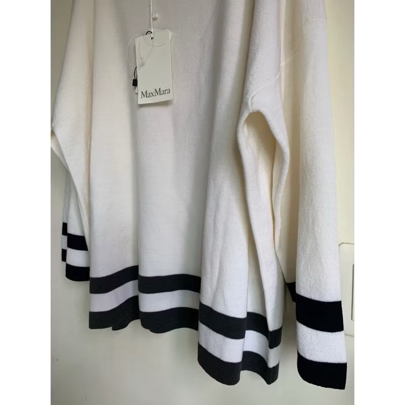 MaxMara 奶油白下擺條紋純羊毛上衣-1
