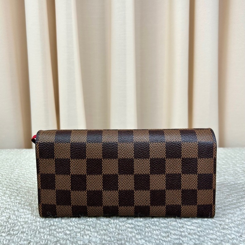 LV路易威登棕色棋盤格豆豆長款錢包 有刻字 經典棋盤格配紅色內裡 卡位多容量大-1