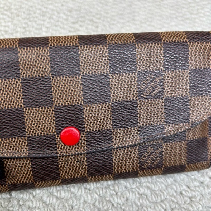 LV路易威登棕色棋盤格豆豆長款錢包 有刻字 經典棋盤格配紅色內裡 卡位多容量大-2