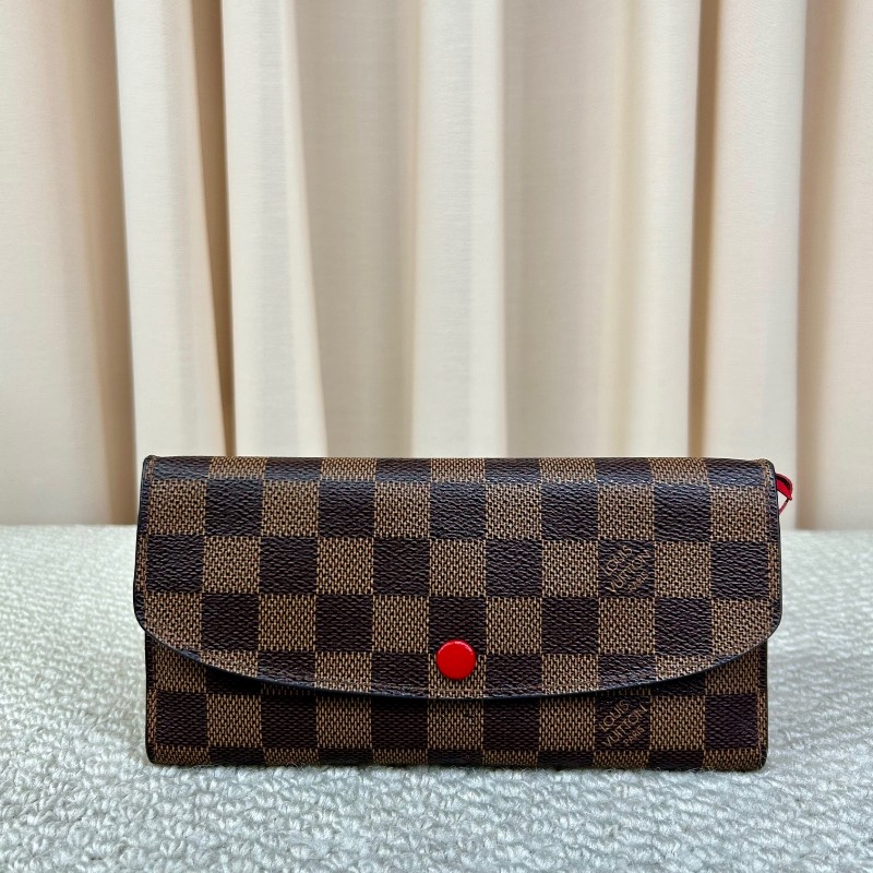 LV路易威登棕色棋盤格豆豆長款錢包 有刻字 經典棋盤格配紅色內裡 卡位多容量大-5