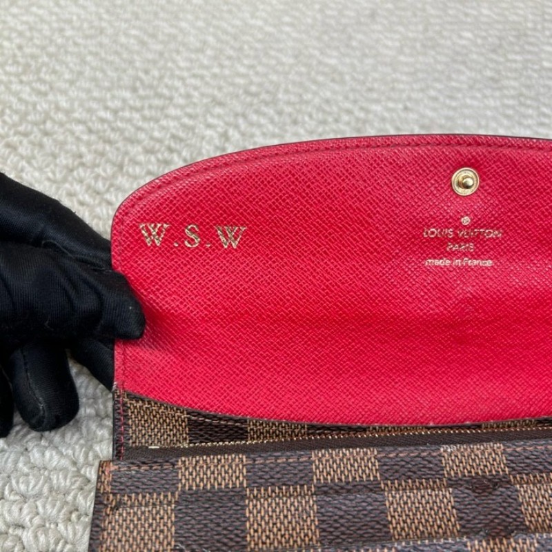 LV路易威登棕色棋盤格豆豆長款錢包 有刻字 經典棋盤格配紅色內裡 卡位多容量大-22