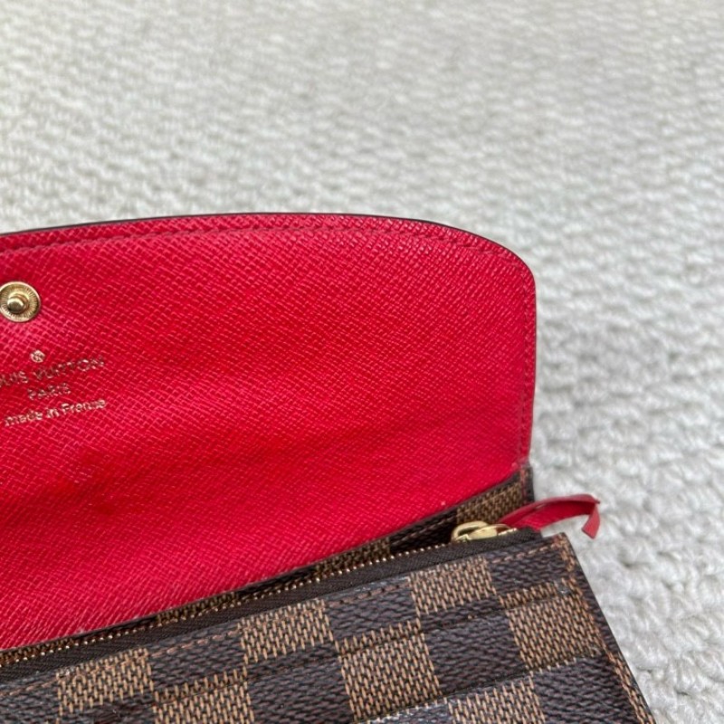 LV路易威登棕色棋盤格豆豆長款錢包 有刻字 經典棋盤格配紅色內裡 卡位多容量大-23