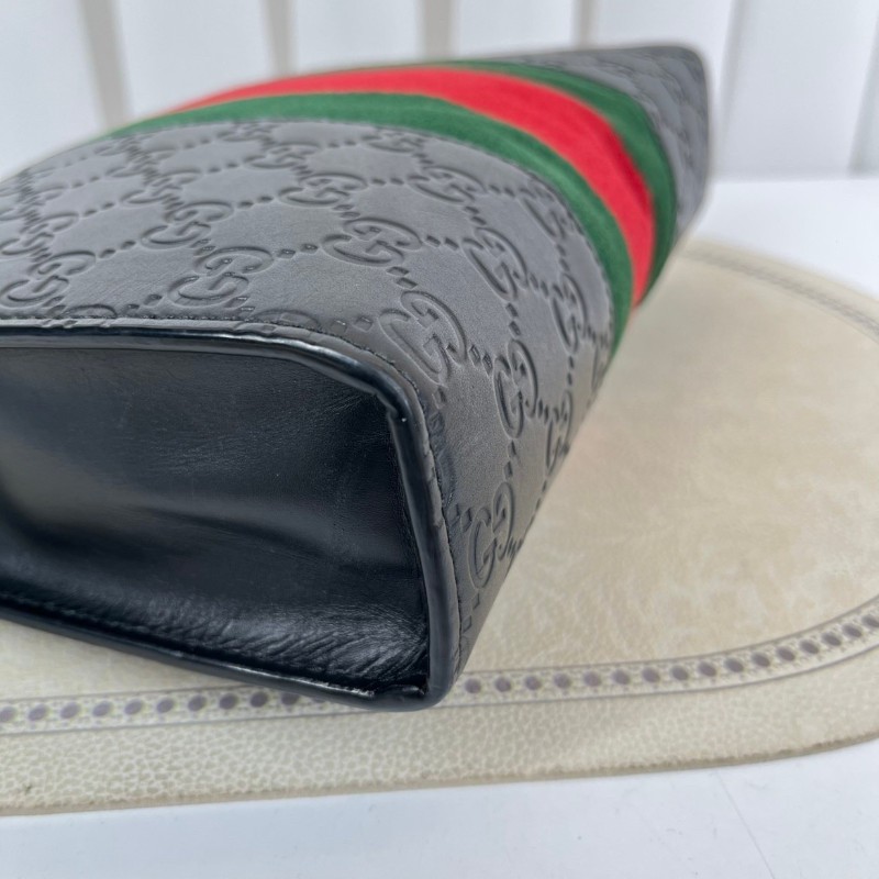 GUCCI古馳  經典手拿包 黑色雙G壓紋配紅綠條紋男士皮革手拿包-7