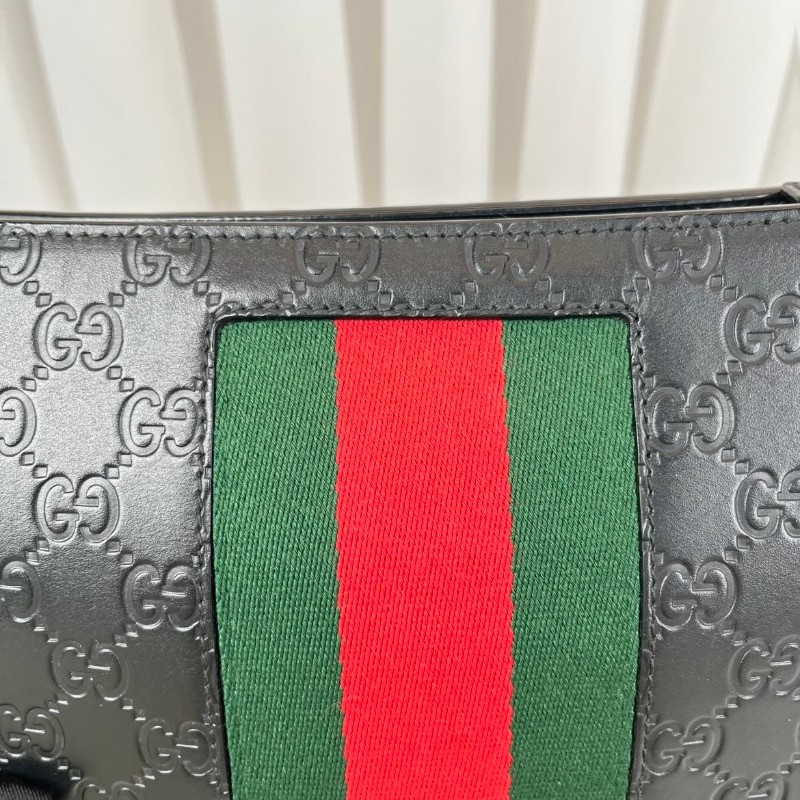 GUCCI古馳  經典手拿包 黑色雙G壓紋配紅綠條紋男士皮革手拿包-11