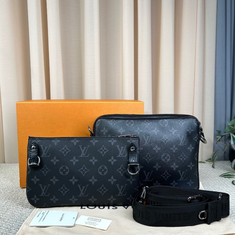 LV路易威登黑武士三合一男士郵差包 少零錢包 經典老花拼接 銀色五金 肩帶可調節 容量大 拉鏈順滑 包可以拆卸 隨意搭配 多種背法-6