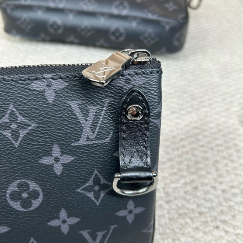 LV路易威登黑武士三合一男士郵差包 少零錢包 經典老花拼接 銀色五金 肩帶可調節 容量大 拉鏈順滑 包可以拆卸 隨意搭配 多種背法-18