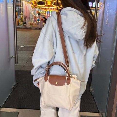 【98新 ✨ 全網最低價！】LONGCHAMP/瓏驤 Le Pliage 23 短柄 帆布拼牛皮 餃子包 手提包 小號 （下單前先詢問庫存❗️）