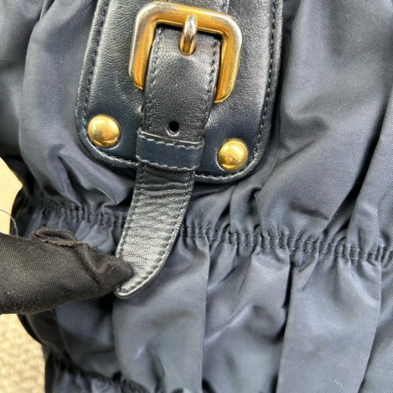 Prada普拉達深藍色降落傘皺褶手提托特包  經典熱門款 深藍色皺褶設計個性十足 容量實用 日常通勤百搭-20