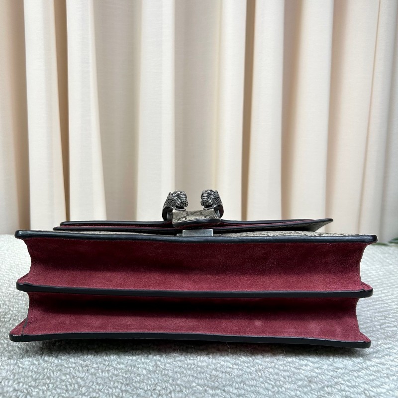 Gucci古馳酒神花卉鏈條包 經典老花配酒紅色麂皮 鏈條肩帶 可單肩可斜挎 容量實用 日常出門很方便-4