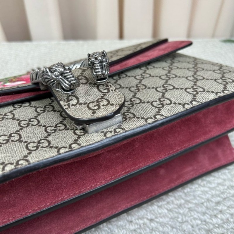 Gucci古馳酒神花卉鏈條包 經典老花配酒紅色麂皮 鏈條肩帶 可單肩可斜挎 容量實用 日常出門很方便-11