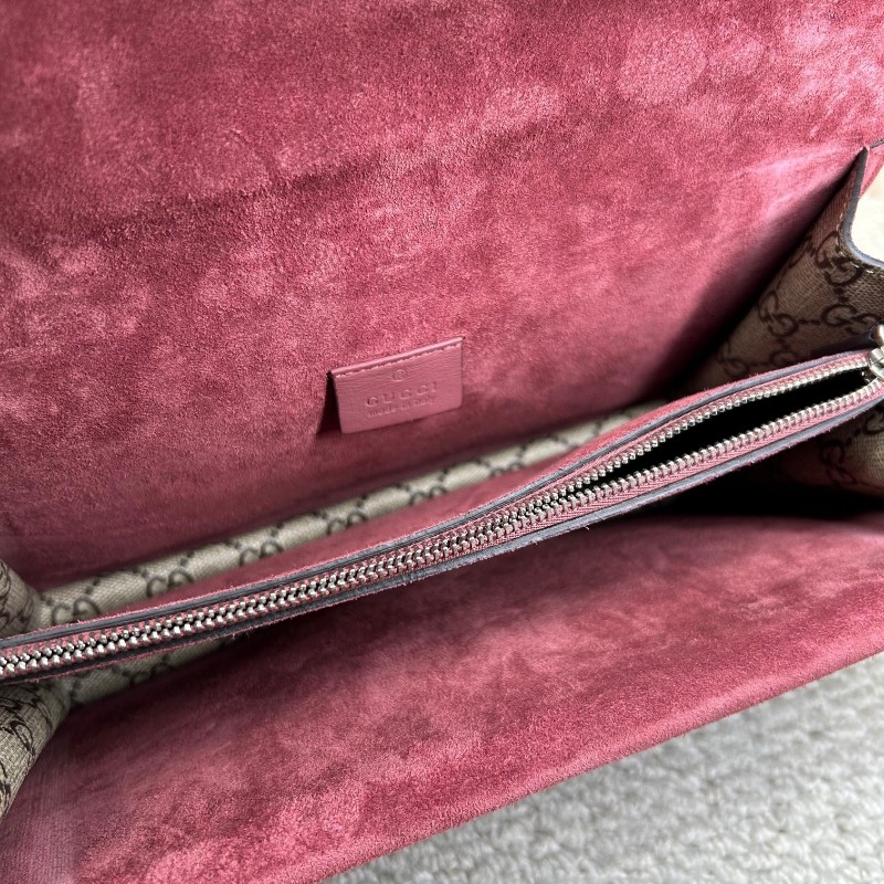 Gucci古馳酒神花卉鏈條包 經典老花配酒紅色麂皮 鏈條肩帶 可單肩可斜挎 容量實用 日常出門很方便-15