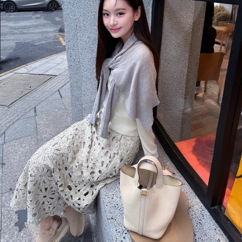 【95新 ✨ 全網最低價！】HERMES愛馬仕菜籃子18 純白銀扣白雪公主Tc皮 A刻（下單前先詢問庫存❗️）