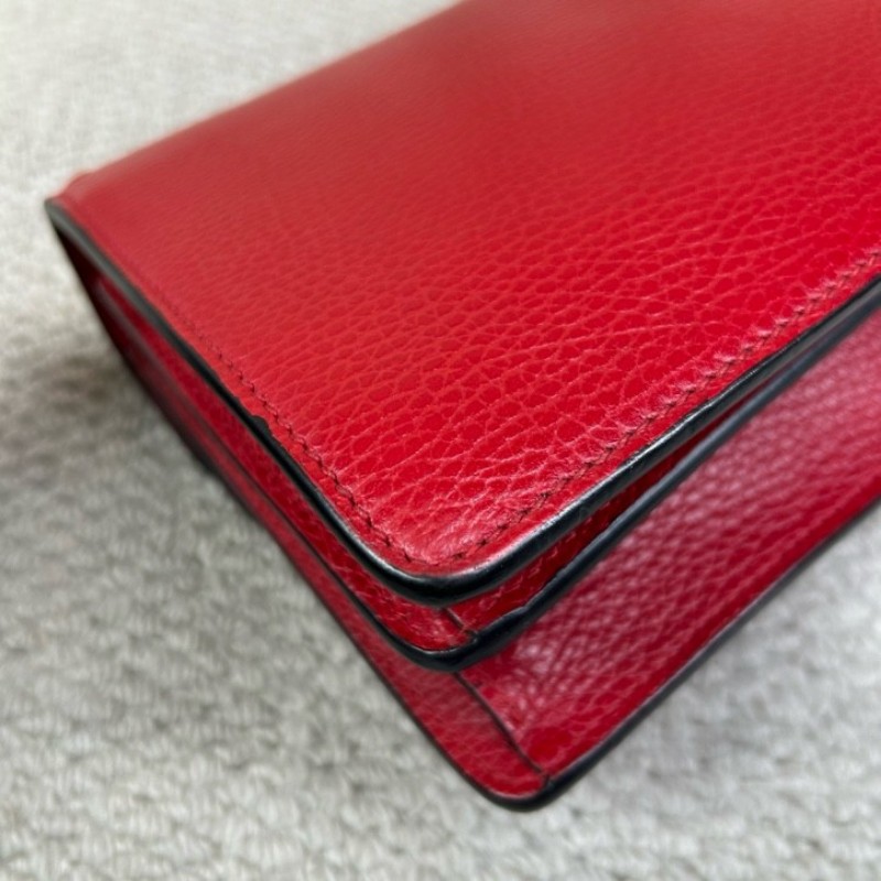 古馳GUCCI紅色鑽扣酒神 銀色鏈條 可單肩可斜挎 鑽扣很有質感 紅色很顯氣質 日常搭配很出彩 容量實用-7