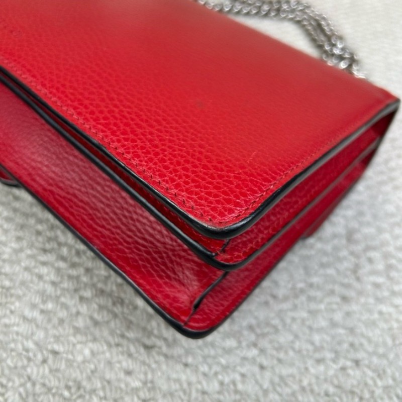 古馳GUCCI紅色鑽扣酒神 銀色鏈條 可單肩可斜挎 鑽扣很有質感 紅色很顯氣質 日常搭配很出彩 容量實用-8