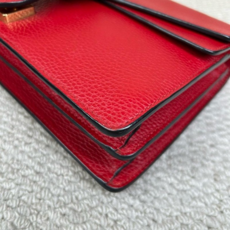 古馳GUCCI紅色鑽扣酒神 銀色鏈條 可單肩可斜挎 鑽扣很有質感 紅色很顯氣質 日常搭配很出彩 容量實用-9