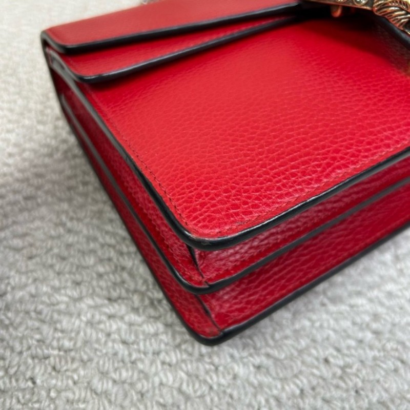 古馳GUCCI紅色鑽扣酒神 銀色鏈條 可單肩可斜挎 鑽扣很有質感 紅色很顯氣質 日常搭配很出彩 容量實用-11