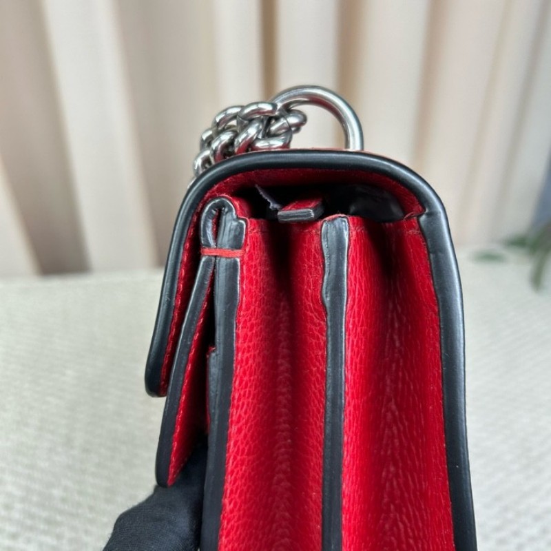 古馳GUCCI紅色鑽扣酒神 銀色鏈條 可單肩可斜挎 鑽扣很有質感 紅色很顯氣質 日常搭配很出彩 容量實用-14