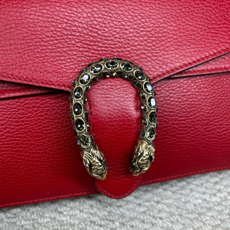 古馳GUCCI紅色鑽扣酒神 銀色鏈條 可單肩可斜挎 鑽扣很有質感 紅色很顯氣質 日常搭配很出彩 容量實用-19