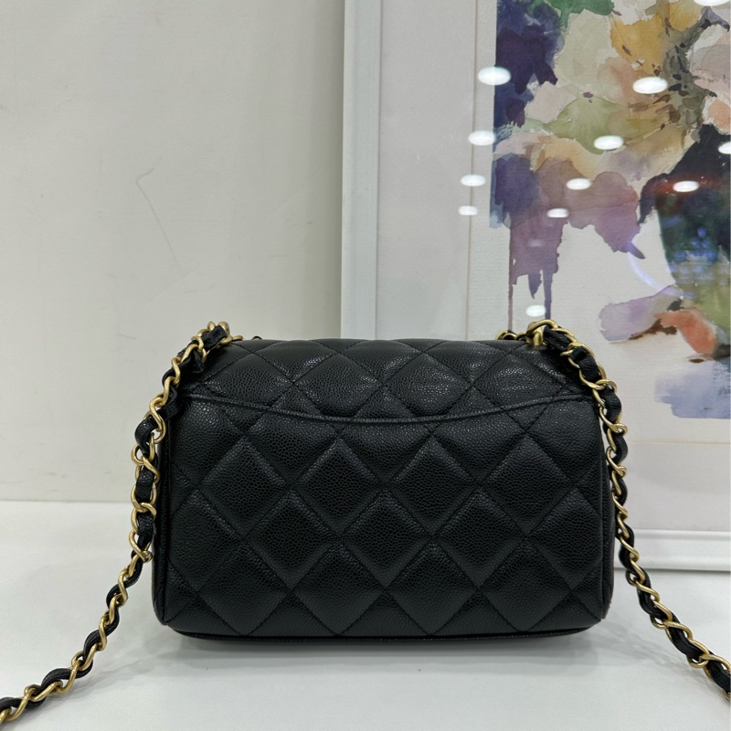 Chanel 香奈兒 25P黑金雙鏈方胖子 荔枝牛皮 晶片款 全新有購證 尺寸：18*13*5.5-2