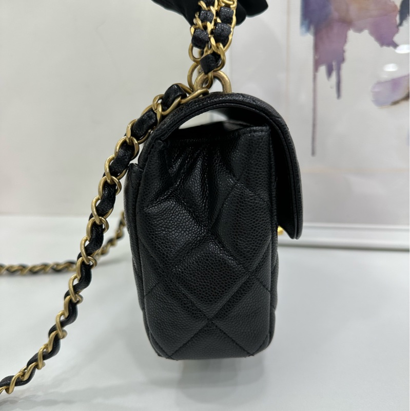 Chanel 香奈兒 25P黑金雙鏈方胖子 荔枝牛皮 晶片款 全新有購證 尺寸：18*13*5.5-4