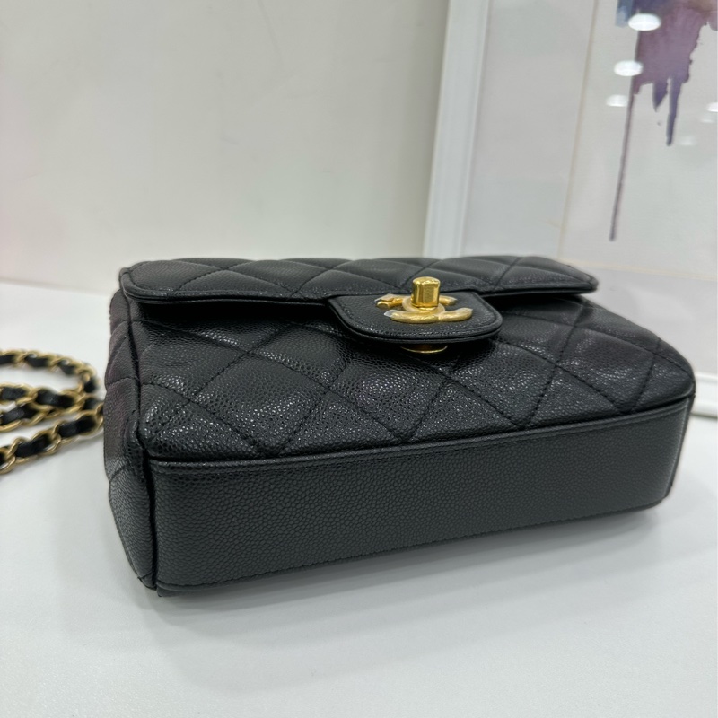 Chanel 香奈兒 25P黑金雙鏈方胖子 荔枝牛皮 晶片款 全新有購證 尺寸：18*13*5.5-5