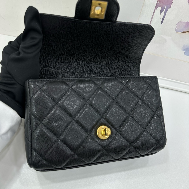 Chanel 香奈兒 25P黑金雙鏈方胖子 荔枝牛皮 晶片款 全新有購證 尺寸：18*13*5.5-7
