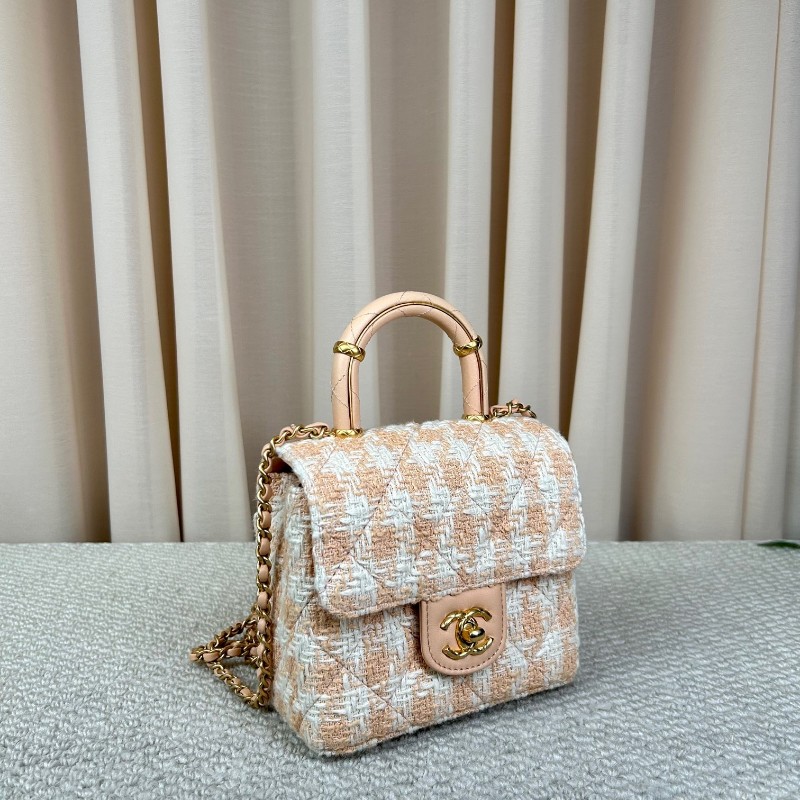 CHANEL香奈兒23S粉橘毛呢手柄鏈條包牛奶盒子 可愛又好看 細節感滿滿 可單肩可斜挎可手提 容量實用 日常百搭-2