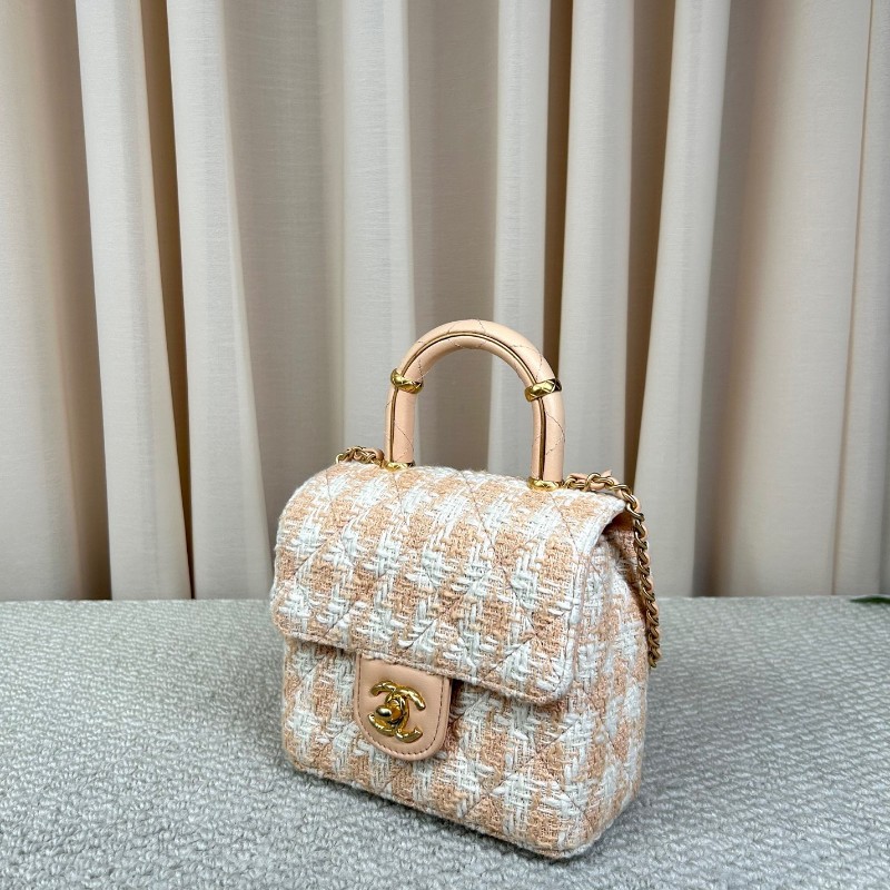 CHANEL香奈兒23S粉橘毛呢手柄鏈條包牛奶盒子 可愛又好看 細節感滿滿 可單肩可斜挎可手提 容量實用 日常百搭-3