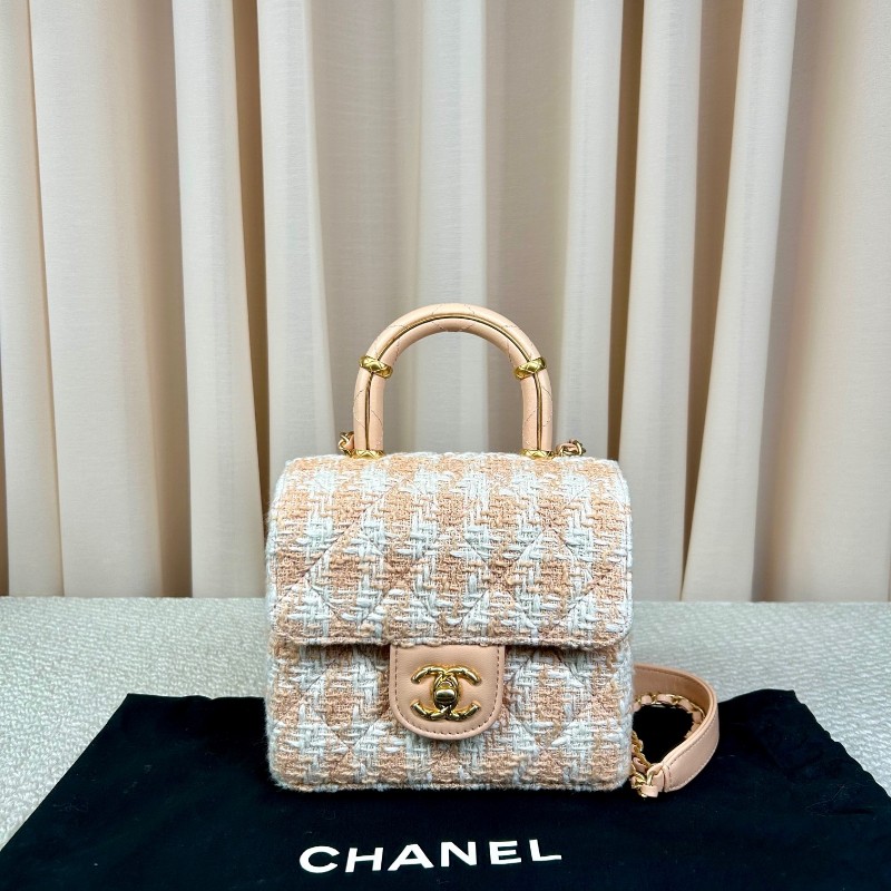 CHANEL香奈兒23S粉橘毛呢手柄鏈條包牛奶盒子 可愛又好看 細節感滿滿 可單肩可斜挎可手提 容量實用 日常百搭-5