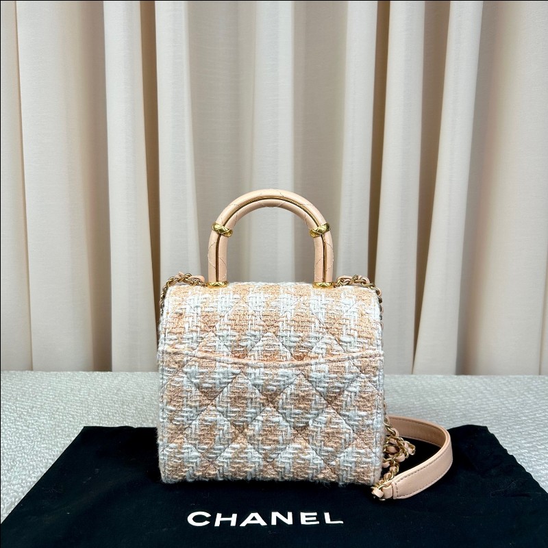 CHANEL香奈兒23S粉橘毛呢手柄鏈條包牛奶盒子 可愛又好看 細節感滿滿 可單肩可斜挎可手提 容量實用 日常百搭-6