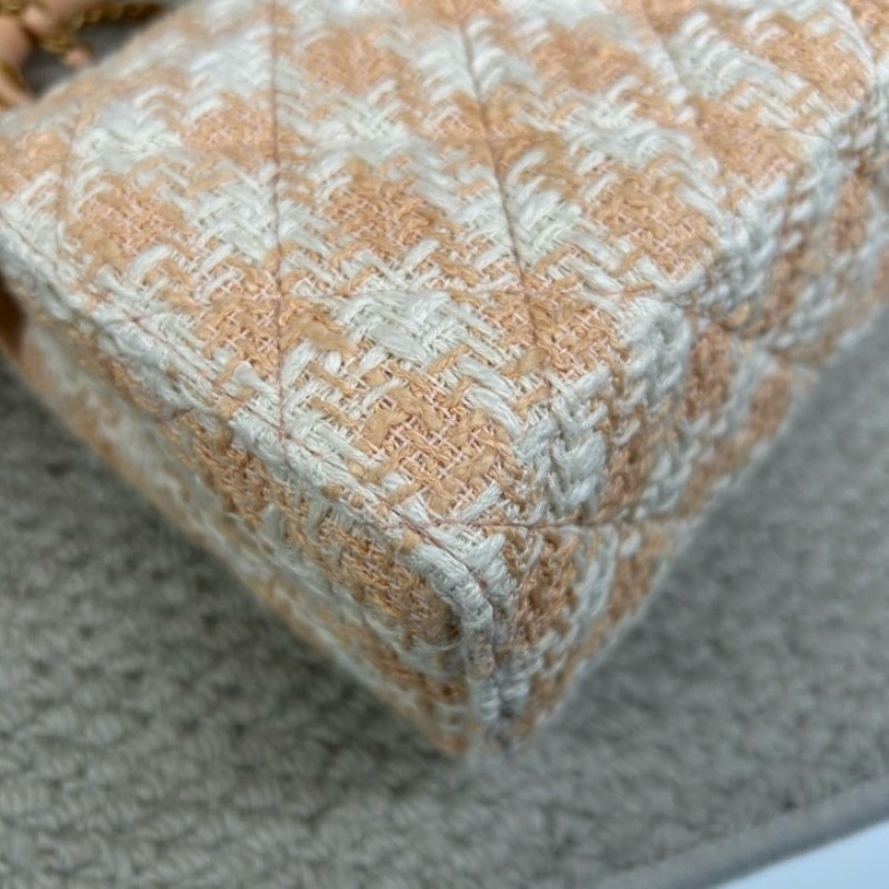 CHANEL香奈兒23S粉橘毛呢手柄鏈條包牛奶盒子 可愛又好看 細節感滿滿 可單肩可斜挎可手提 容量實用 日常百搭-7