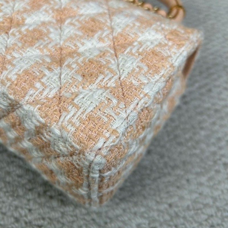 CHANEL香奈兒23S粉橘毛呢手柄鏈條包牛奶盒子 可愛又好看 細節感滿滿 可單肩可斜挎可手提 容量實用 日常百搭-8