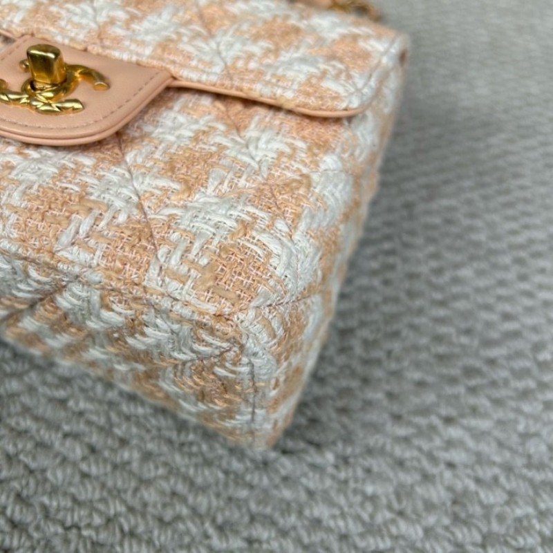 CHANEL香奈兒23S粉橘毛呢手柄鏈條包牛奶盒子 可愛又好看 細節感滿滿 可單肩可斜挎可手提 容量實用 日常百搭-9