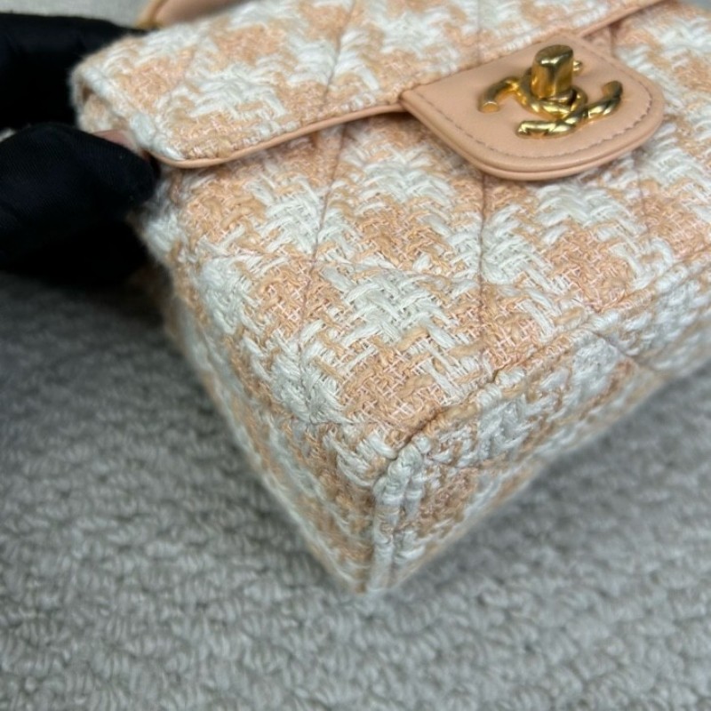 CHANEL香奈兒23S粉橘毛呢手柄鏈條包牛奶盒子 可愛又好看 細節感滿滿 可單肩可斜挎可手提 容量實用 日常百搭-10