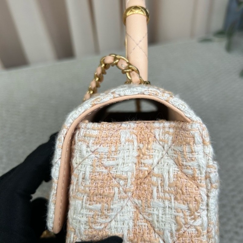 CHANEL香奈兒23S粉橘毛呢手柄鏈條包牛奶盒子 可愛又好看 細節感滿滿 可單肩可斜挎可手提 容量實用 日常百搭-11