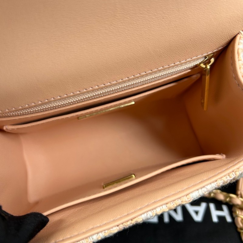 CHANEL香奈兒23S粉橘毛呢手柄鏈條包牛奶盒子 可愛又好看 細節感滿滿 可單肩可斜挎可手提 容量實用 日常百搭-13