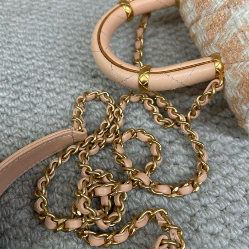 CHANEL香奈兒23S粉橘毛呢手柄鏈條包牛奶盒子 可愛又好看 細節感滿滿 可單肩可斜挎可手提 容量實用 日常百搭-14