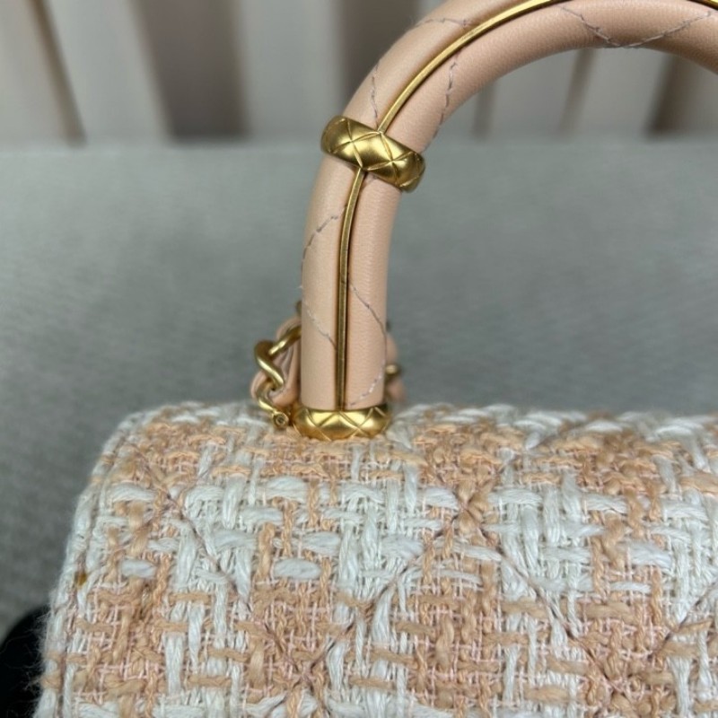 CHANEL香奈兒23S粉橘毛呢手柄鏈條包牛奶盒子 可愛又好看 細節感滿滿 可單肩可斜挎可手提 容量實用 日常百搭-16