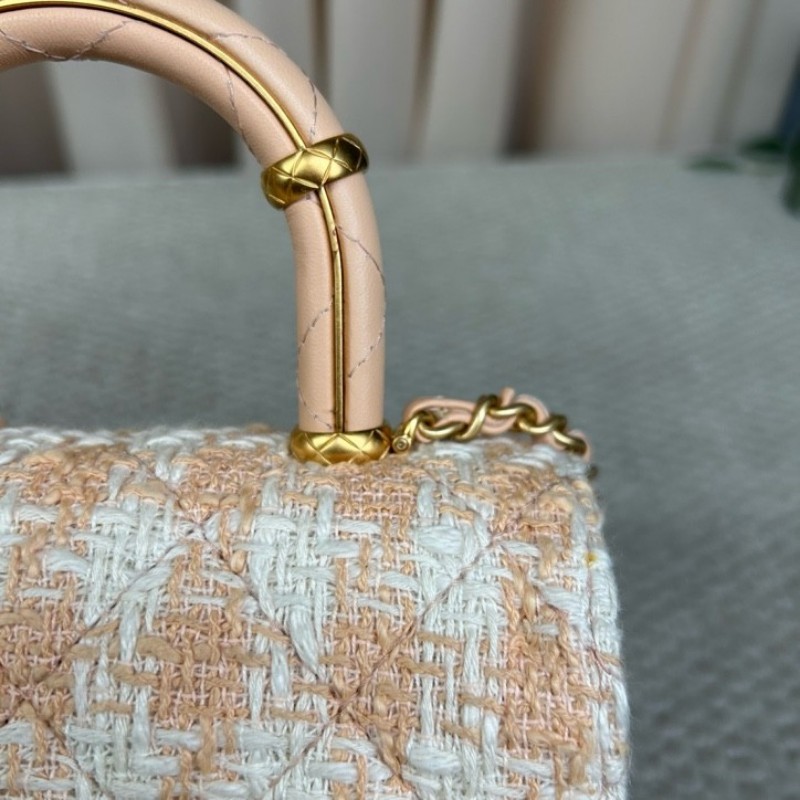 CHANEL香奈兒23S粉橘毛呢手柄鏈條包牛奶盒子 可愛又好看 細節感滿滿 可單肩可斜挎可手提 容量實用 日常百搭-17