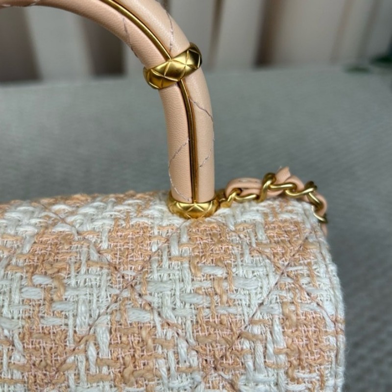 CHANEL香奈兒23S粉橘毛呢手柄鏈條包牛奶盒子 可愛又好看 細節感滿滿 可單肩可斜挎可手提 容量實用 日常百搭-18