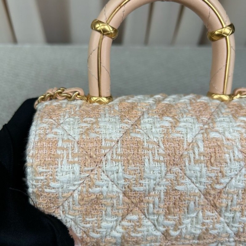 CHANEL香奈兒23S粉橘毛呢手柄鏈條包牛奶盒子 可愛又好看 細節感滿滿 可單肩可斜挎可手提 容量實用 日常百搭-19